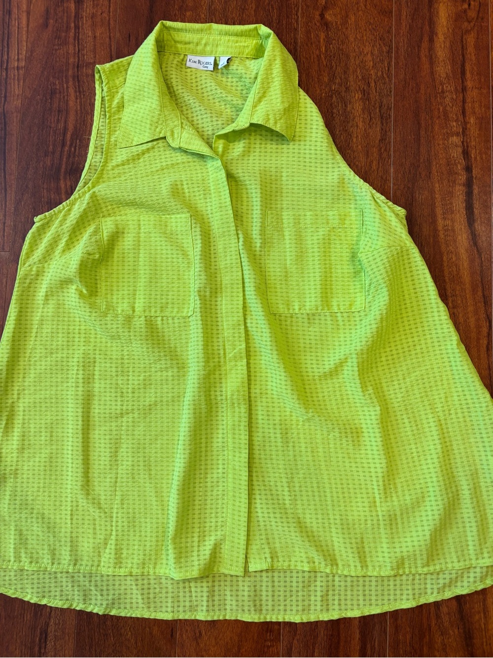 Kim Rogers Bright Lime Green Sleeveless Collared Tank